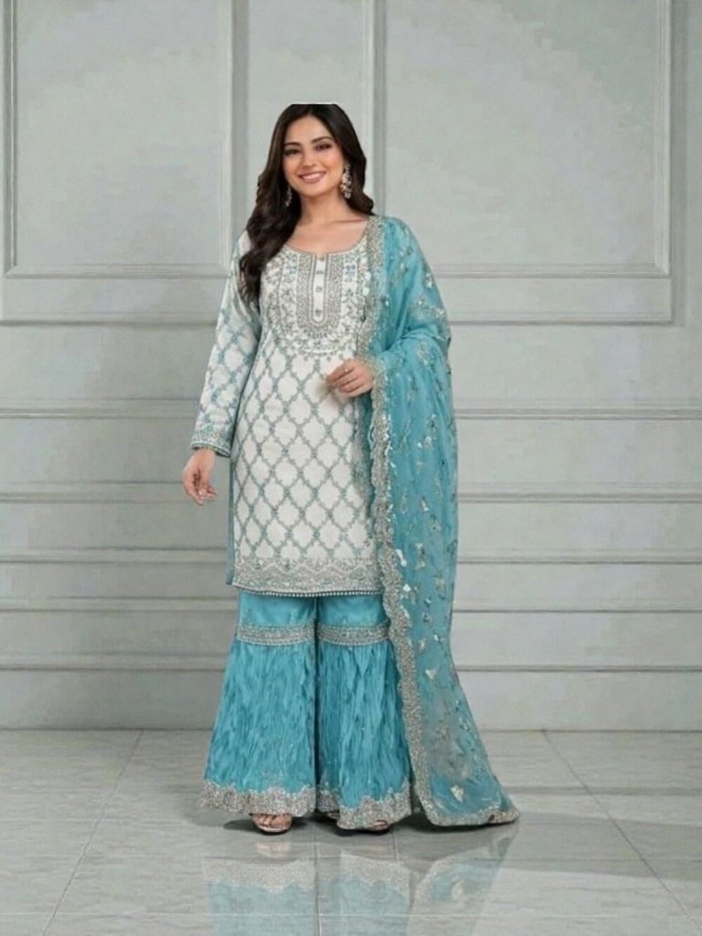 Faux Georgette Party Wear Gharara Salwar Kameez, Cultural Wear for Women